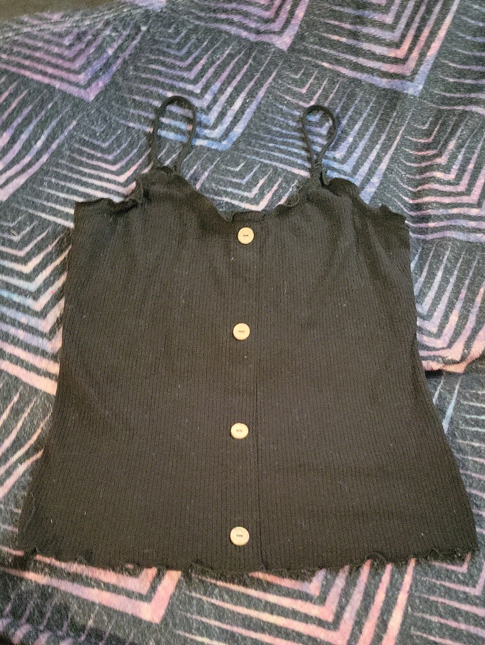 No Boundaries Black Ribbed Button-Front Cami